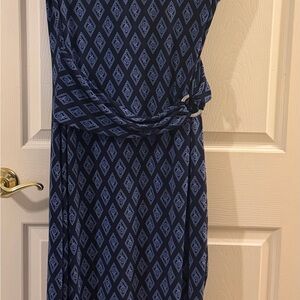 Ralph Lauren Navy Patterned One Shoulder Dress